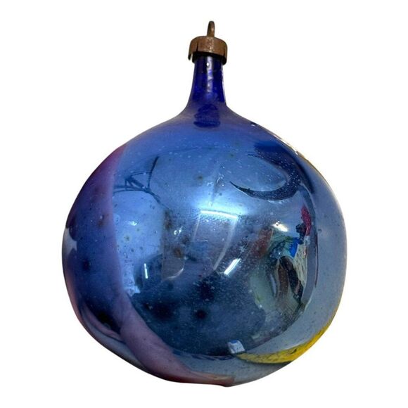 Vintage Poland Mercury Glass Christmas Ornament Hand Blown Cobalt Blue Retro - Picture 4 of 4